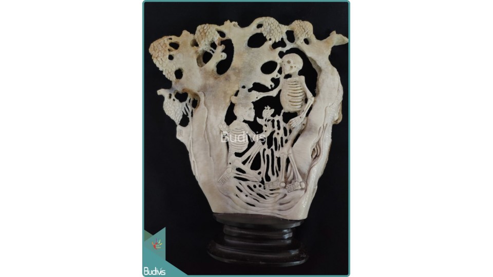A Lovely Couple Skeleton Under The Tree Bone Carving Ornament