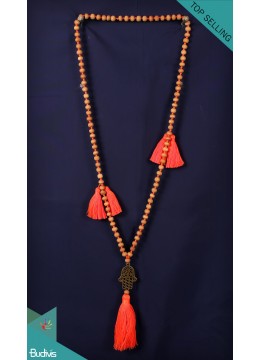 wholesale Bali Mala 108 Wooden Long Hand Knotted Necklace With Hamsa, Costume Jewellery