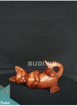 wholesale Best Seller Wood Carved Sleep Cat From Indonesia, Home Decoration