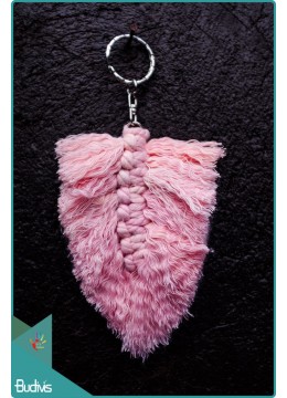 wholesale Boho Macrame Feather Keychain Pink, Keychain