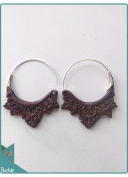 wholesale Circle Maori Style Wooden Earrings Sterling Silver Hook 925, Costume Jewellery