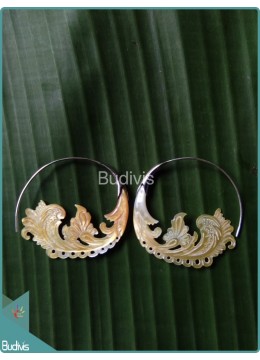 wholesale Circle Model Earrings With Carved Seashell Sterling Silver Hook 925, Costume Jewellery