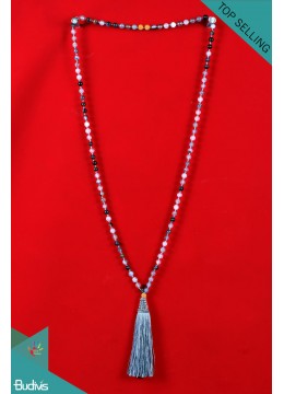 wholesale Export Quality Mala 108 Grey Agate Long Hand Knotted Necklace, Costume Jewellery