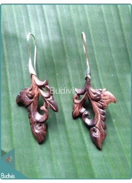 wholesale Floral Maori Style Wooden Carving Earrings Sterling Silver Hook 925, Costume Jewellery