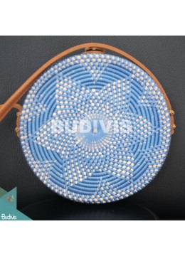 wholesale Hand Woven Blue Rattan Bag With Flower Pattern, Fashion Bags