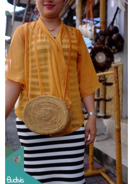 wholesale Natural Oval Rattan Bag With Leather Strap, Fashion Bags