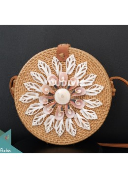 wholesale Natural Round Rattan Bag With Shell Ornament, Fashion Bags