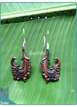 wholesale Nature Wooden Carved Earrings Sterling Silver Hook 925, Costume Jewellery