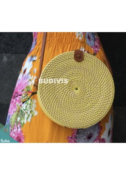 wholesale Round Yellow Plain Bali Rattan Bag, Fashion Bags