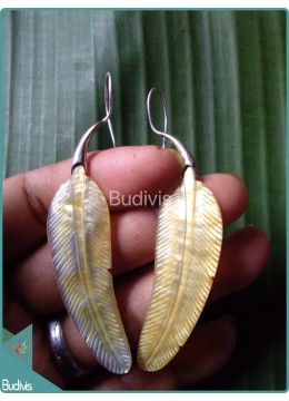 wholesale Seashell Earring With Feather Motive Sterling Silver Hook 925, Costume Jewellery