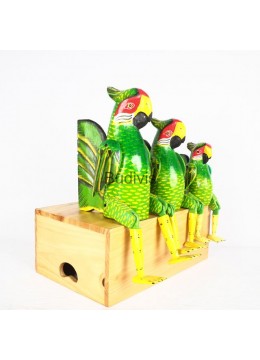 wholesale Supplier Set Wooden Statue Animal Model, Green Parrot, Home Decoration