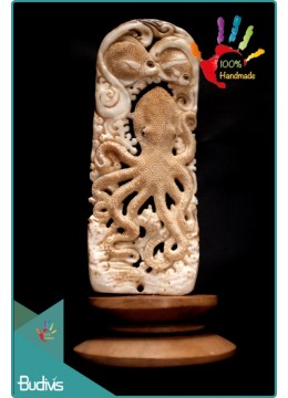 wholesale Top Selling Hand Carved Bone Fish And Octopus Scenery Ornament 100 % In Handmade, Home Decoration