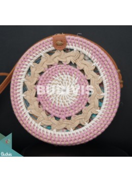 wholesale White And Pink Rattan Bag With Hand Woven At The Top, Fashion Bags