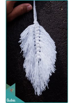 wholesale White Boho Macrame Feather Keychain, Keychain