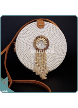 wholesale White Round Rattan Bag With Brown Beads Dreamcatcher, Fashion Bags