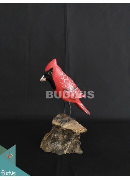 wholesale Wholesale Figurine Realistic Wooden Bird Virginia Cardinal Sculpture from Bali Hand Painted Garden Decor, Home Decoration