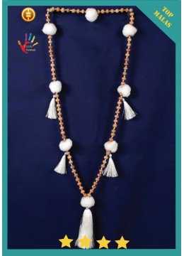 wholesale Wholesale Mala 108 Wooden Bead Long Hand Knotted Necklace With Pom Pom, Costume Jewellery