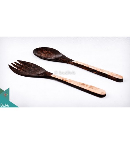 Wooden Coco Spoon With Shell Decorative Set 2 Pcs