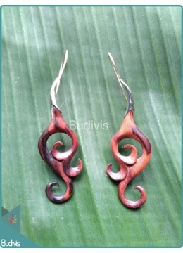 wholesale Wooden Koru Style Earrings Sterling Silver Hook 925, Costume Jewellery