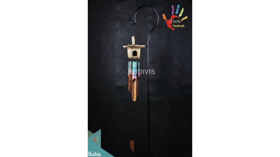 Bali Bird House Garden Hanging Hand Painted Green Beach Bamboo Wind Chime