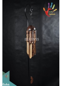 Bali Outdoor Hanging Burnt Flower Bamboo Wind Chimes