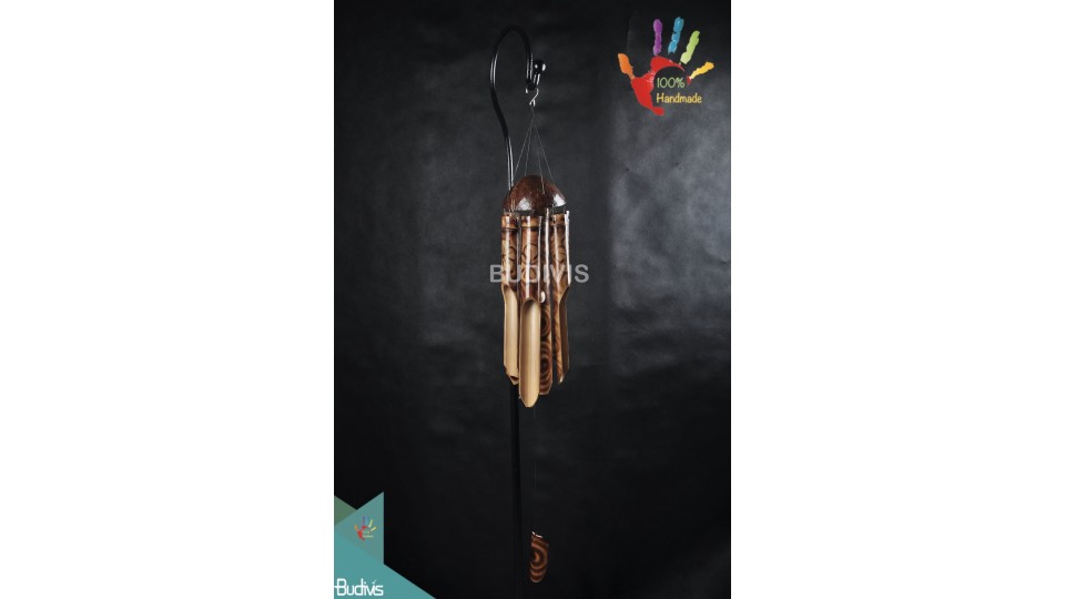 Bali Outdoor Hanging Burnt Flower Bamboo Wind Chimes