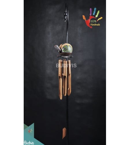 Bali Wholesale Handmade Outdoor Hanging Bamboo Wind Chimes Turtle Dot Painting