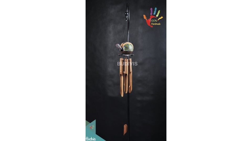 Bali Wholesale Handmade Outdoor Hanging Bamboo Wind Chimes Turtle Dot Painting