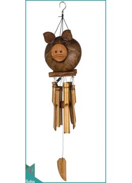 Best Selling Outdoor Hanging Coconutnut Pig Bamboo Wind Chimes