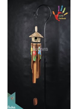 Bird House Flower Painting Outdoor Hanging Bamboo Wind Chime