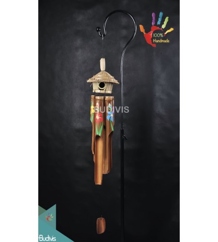 Bird House Flower Painting Outdoor Hanging Bamboo Wind Chime