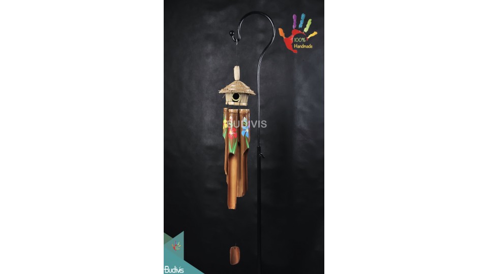 Bird House Flower Painting Outdoor Hanging Bamboo Wind Chime