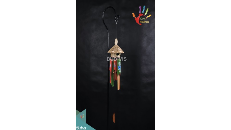 Bird House Flower Painting Outdoor Hanging Bamboo Wind Chimes