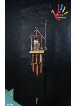 Garden Hanging Owl And Bamboo Wind Chimes