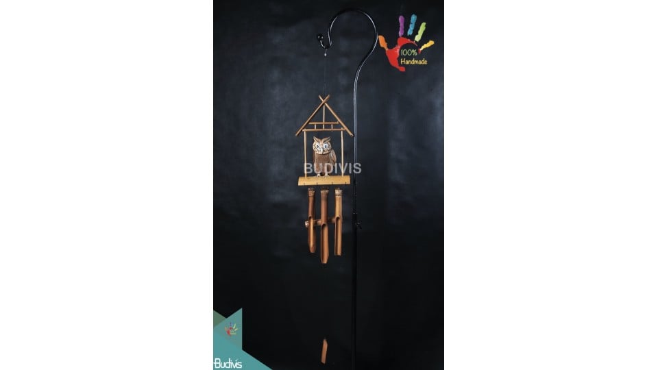 Garden Hanging Owl And Bamboo Wind Chimes