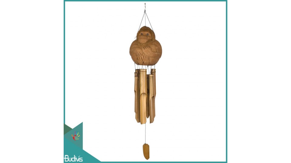 Make Outdoor Hanging Coconut Mongkey Carved Bamboo Wind Chimes