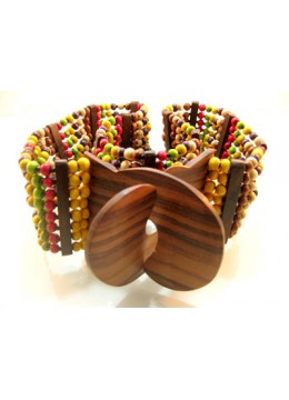 Elastic Beaded Bali Belt For Women With Wooden Clasp Buckle, Beaded Elastic Stretch Belt With Wood Buckle, Colorful, Belt, Handmade, Stretchy Bead Belt