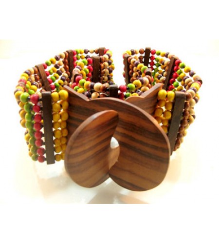 Elastic Beaded Bali Belt For Women With Wooden Clasp Buckle, Beaded Elastic Stretch Belt With Wood Buckle, Colorful, Belt, Handmade, Stretchy Bead Belt