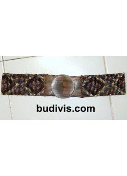 Women'S Stretch Beaded Balinese Belt With Wooden Buckle, Beaded Stretch Belt With Wooden Buckle, Colorful, Belt, Handmade, Stretch Beaded Belt