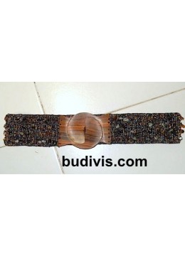 Women'S Stretch Beaded Balinese Belt With Wooden Buckle, Beaded Stretch Belt With Wooden Buckle, Colorful, Belt, Handmade, Stretch Beaded Belt