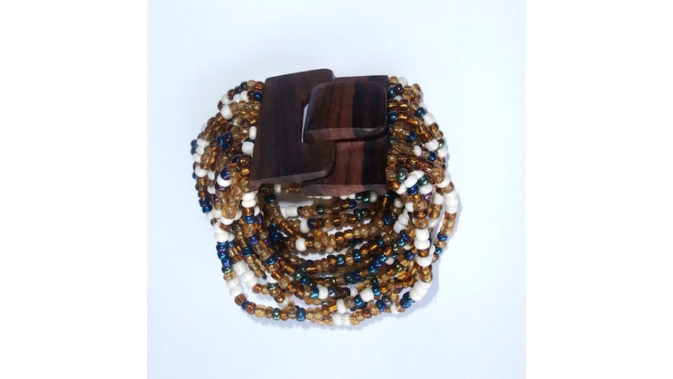 Beaded Bracelet Wood Buckle