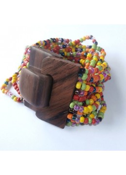 Beaded Bracelet Wood Buckle