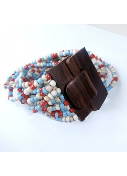 Beaded Bracelet Wood Buckle