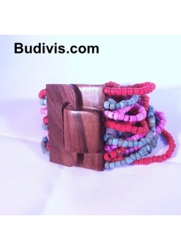 Beaded Bracelet Wood Buckle