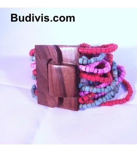 Beaded Bracelet Wood Buckle