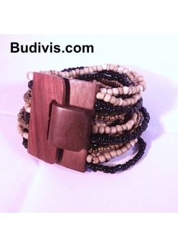 Beaded Bracelet Wood Buckle