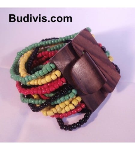 Beaded Bracelet Wood Buckle