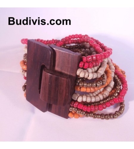 Beaded Bracelet Wood Buckle