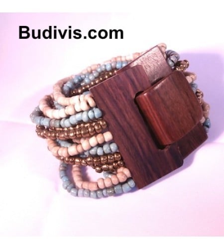 Beaded Bracelet Wood Buckle