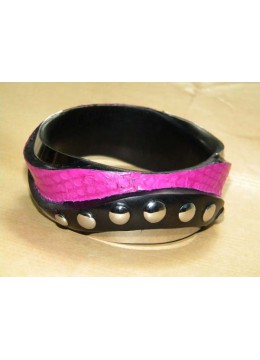 Wood Bangle Leather Snake